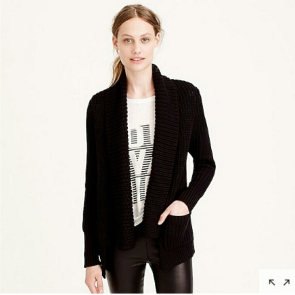 J. Crew Black Rib Stitched Open Front Shawl Cardigan S - Picture 2 of 12